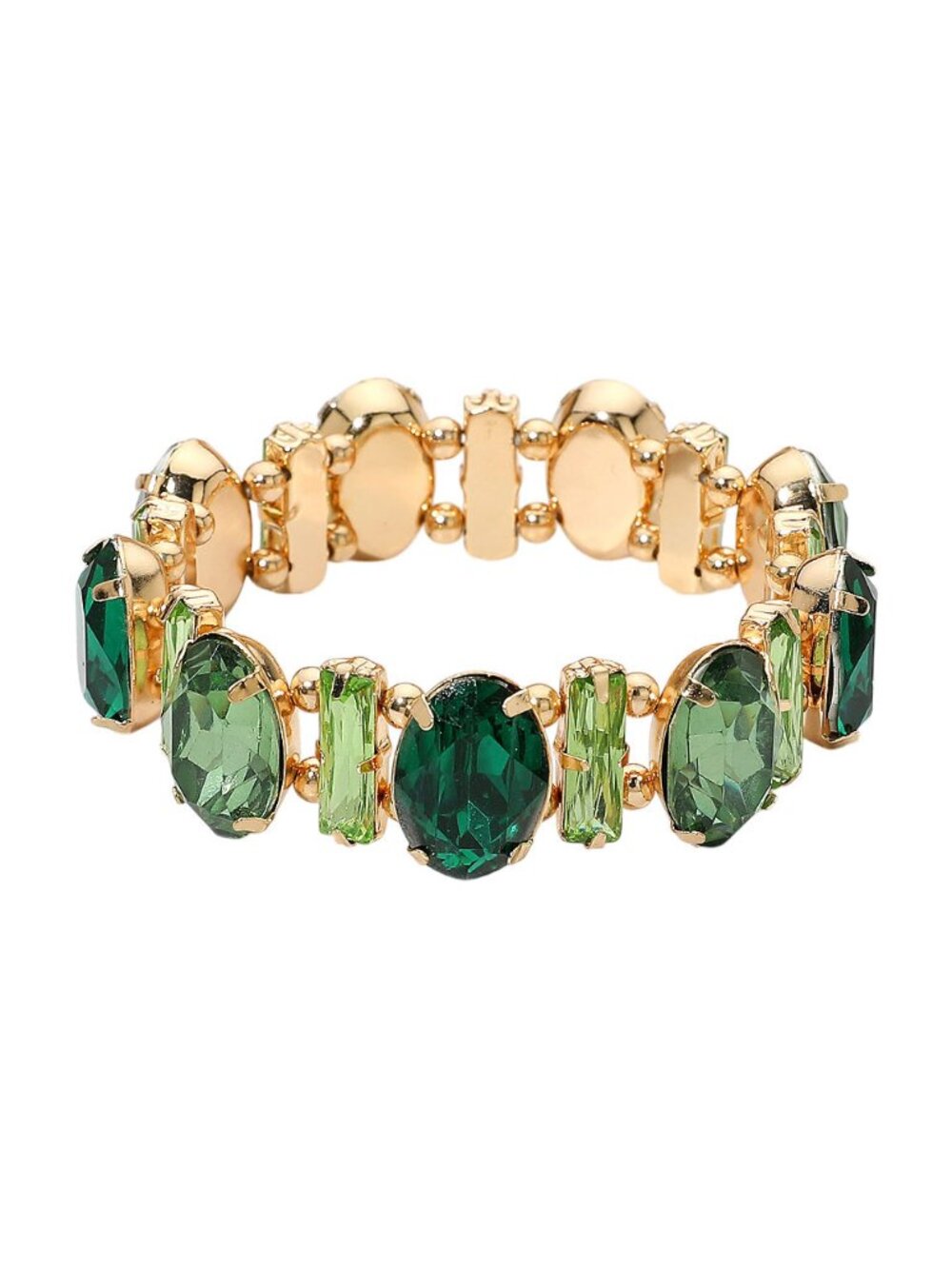Tigerstars Green Faceted Gemstone Cluster Beaded Stretch Evening Bracelet